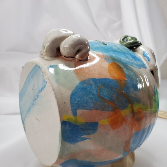 Vtg Piggy Bank Studio Art Pottery Ceramic Glazed Pig, Cowboy Hat & Large Snout - Picture 9 of 16